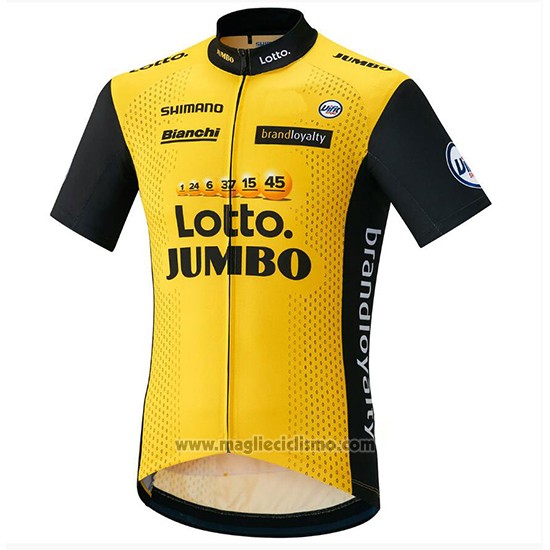 2018 Abbigliamento Ciclismo Lotto NL Jumbo Giallo e Nero Manica Corta e Salopette